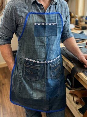 Handmade Upcycling Patchwork Jeans Apron Boho Reclaimed Denim Pockets Chef